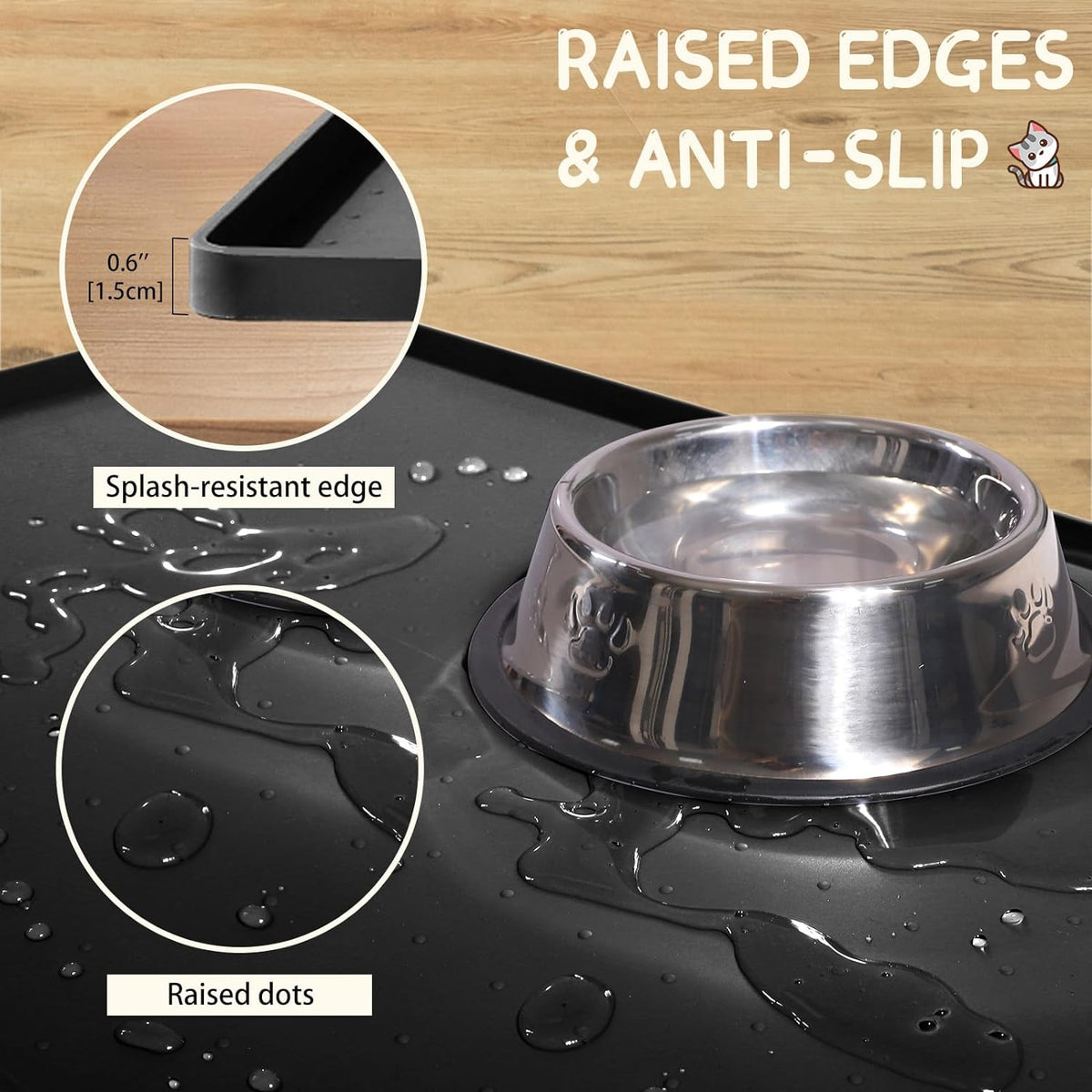 MateeyLife Silicone Cat & Dog Food Mat for Floors Waterproof, Anti-Slip Dog Bowl Mats for Food and Water, Pet Feeding Mats with Lip to Prevent Spills, Pet Placemat for Messy Drinkers to Protect Floors