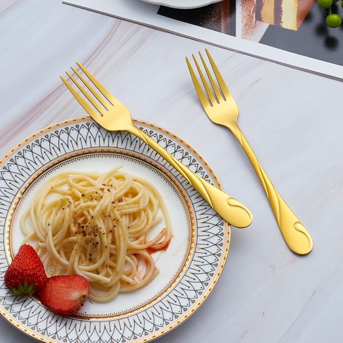 Gold Silverware Set for 6, 30-Piece Stainless Steel Flatware Set, Shiny Gold Metal Cutlery Set, Include Spoon, Fork and Knife Set, Dishwasher Safe
