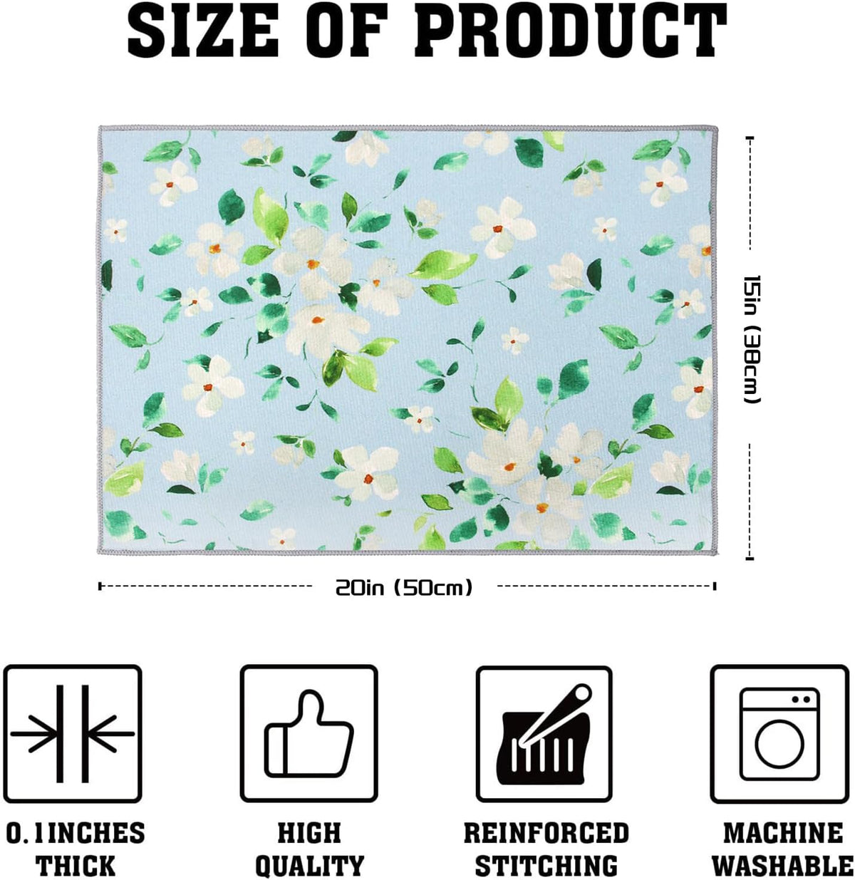 2 Pack Jasmine Dish Drying Mats For Kitchen Counter, Floral Print Dish Drying Mat - 20x15 inches, Absorbent Kitchen Counter Drying Mat, Dish Mat, Fast Drying