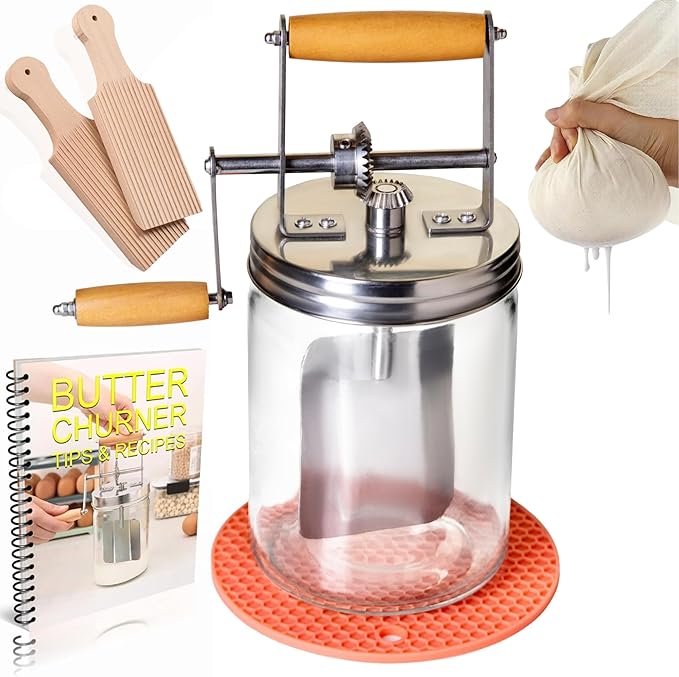Dazey Butter Churner - Cheese Cloth, Shaping Paddles, Recipe Book INCLUDED- Hand Crank Manual Butter Maker- Create Delicious Homemade Butter With Your Own Hand Crank Dazey Churner