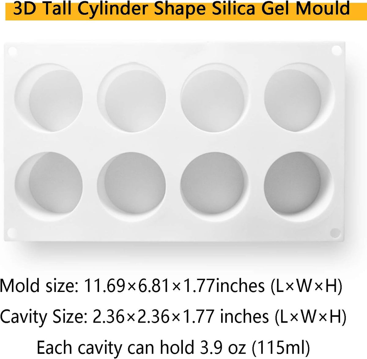 OCPO KITCHEN Tall Cylinder Silicone Molds for Mousse Cake, 3D Silicone Baking Mold for Brownie French Dessert Pastry Ice Cream Cake Decoration Mold, Cylinder Shape (8-cavity)