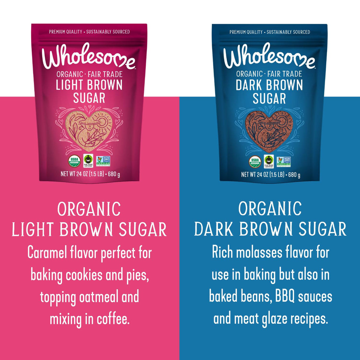 Wholesome Sweeteners 24-Ounce Organic Dark Brown Sugar, Fair Trade, Non GMO, Gluten Free & Vegan, Sugar for Baking and Glazing, 6 Pack