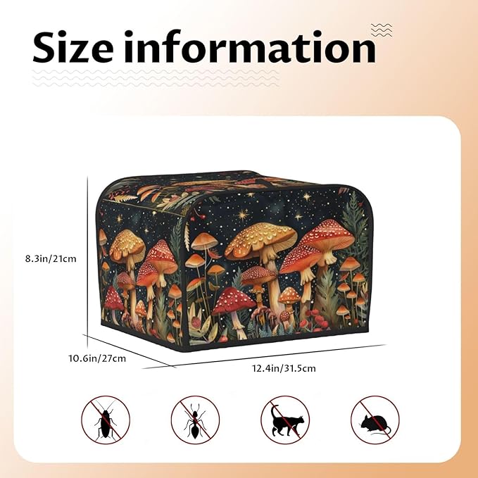 Toaster Cover 4 Slice Mushroom Forest Vintage Kitchen Small Appliance Covers with Pockets Dust and Fingerprint Protection