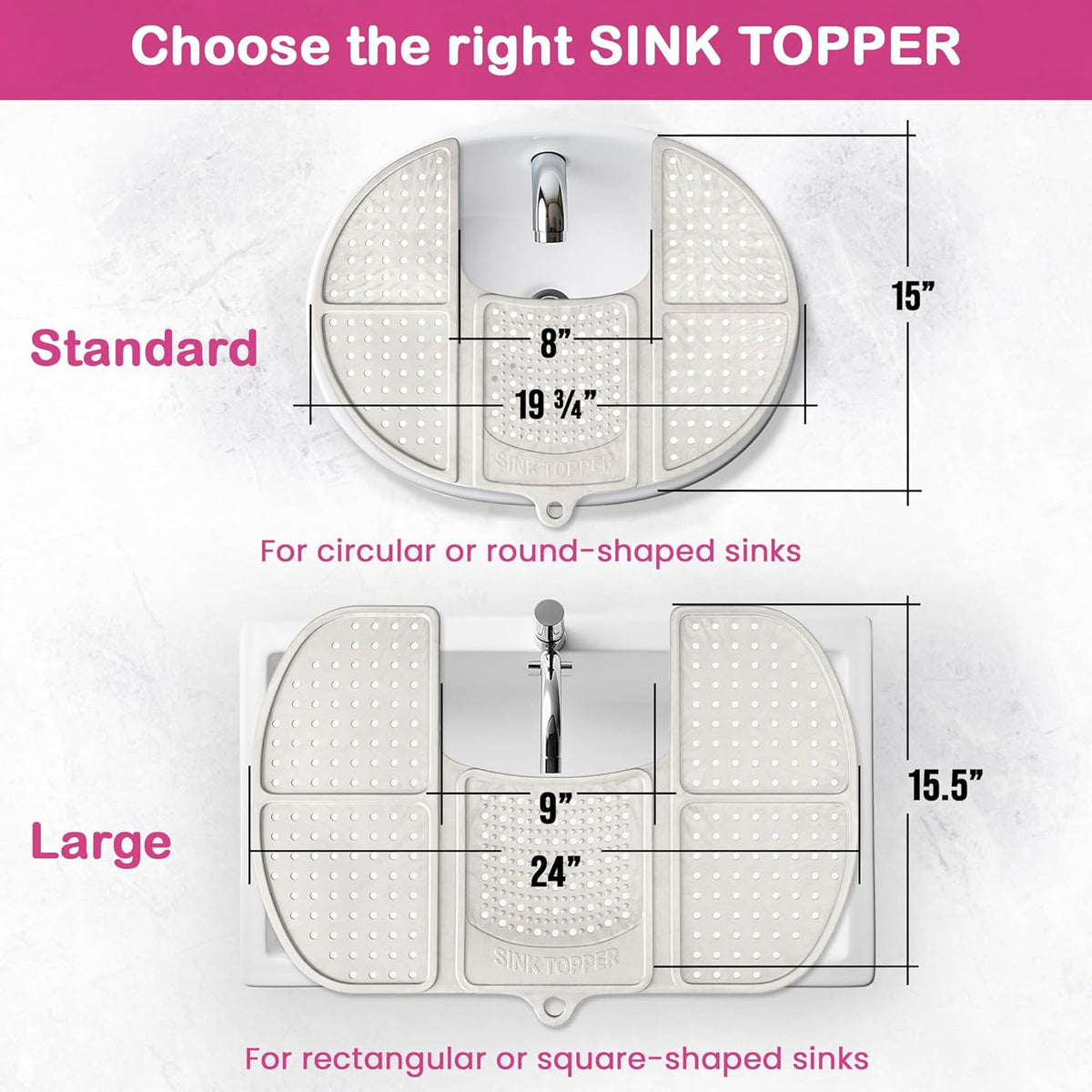 Sink Topper Bathroom Counter Cover & Storage Saver, Foldable Silicone Mat for Hot Tools, Hair Styling & Makeup, Beauty Brush Cleaning Mat, RV Camper Sink Cover & for Small Spaces (Standard Black)