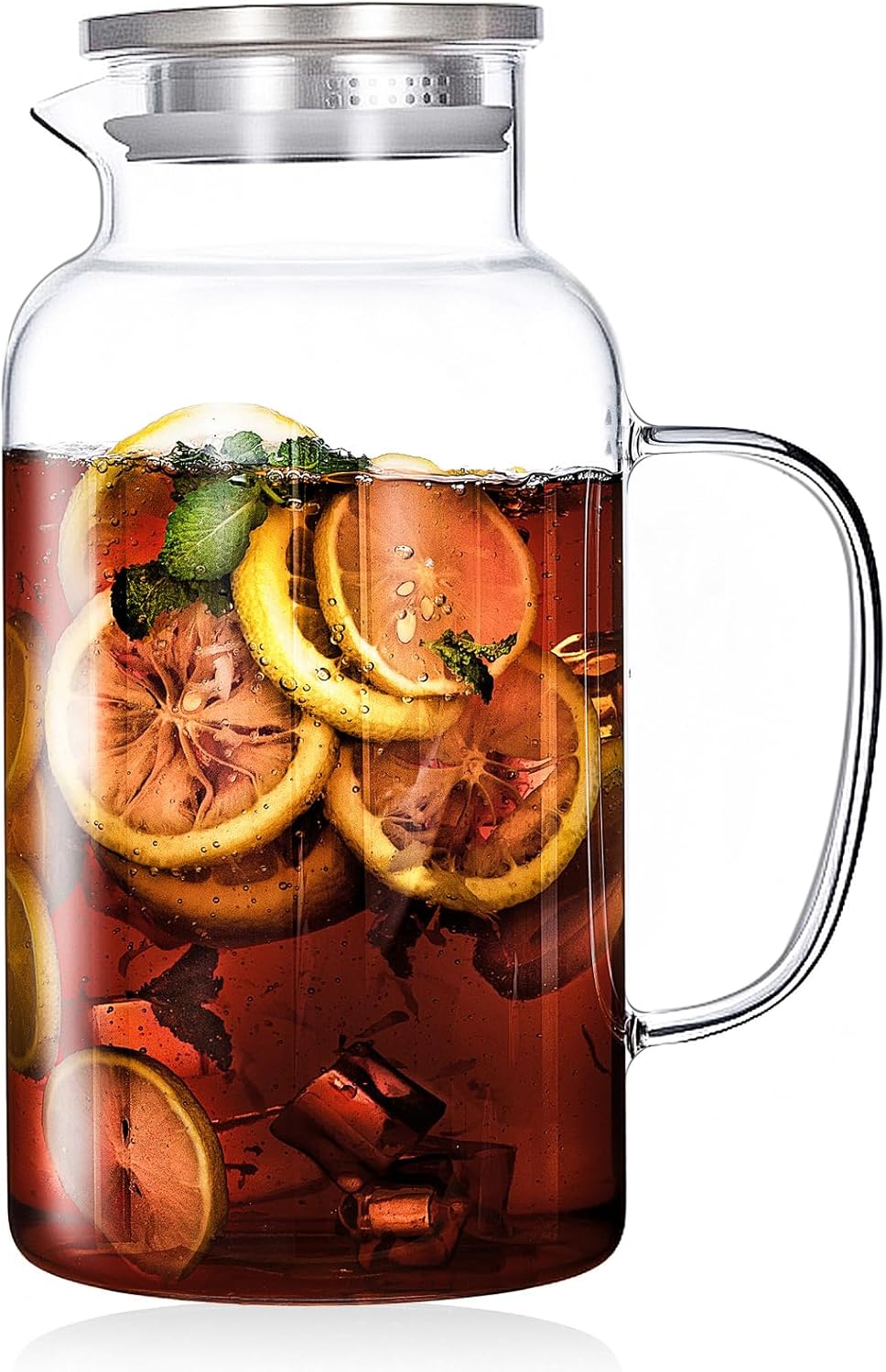 Glass Water Pitcher with Lid and Spout, 1 Gallon Heat Resistant Borosilicate Glass Carafe, Temperature Safe