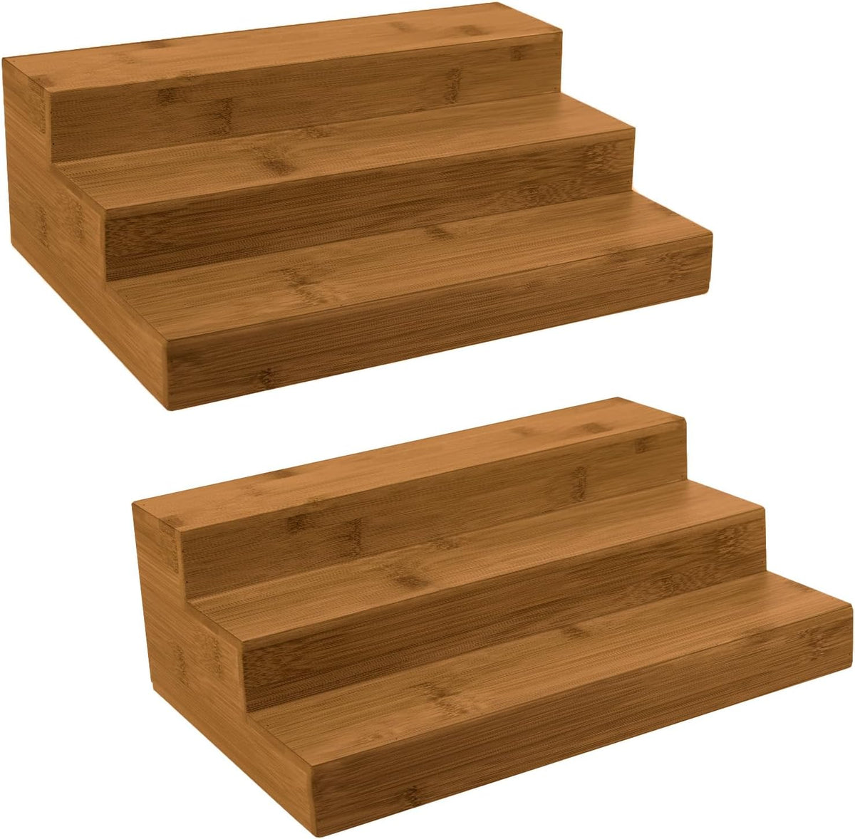Bamboo Spice Rack Organizer for Cabinet 3 Tier Countertop Step Spice Shelf for Kitchen Storage and Organizer (Brown - 2 Pack)