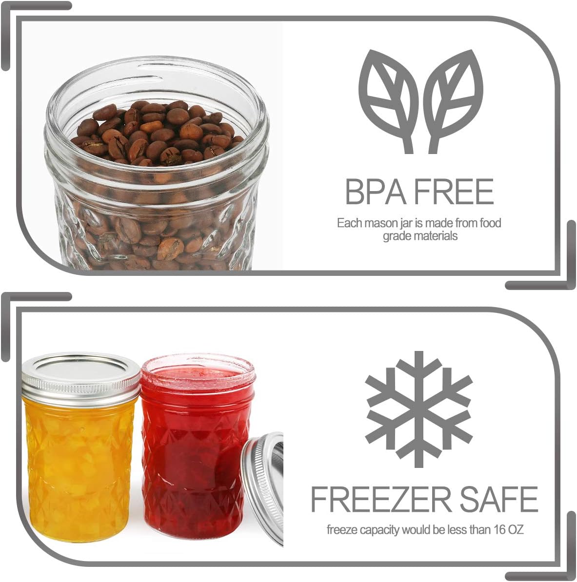 VERONES Wide Mouth Mason Jars 16oz, 9 Pack 16 oz Wide Mouth Mason Jars with Lids and Bands, Ideal for Jam, Honey, Wedding Favors, Shower Favors