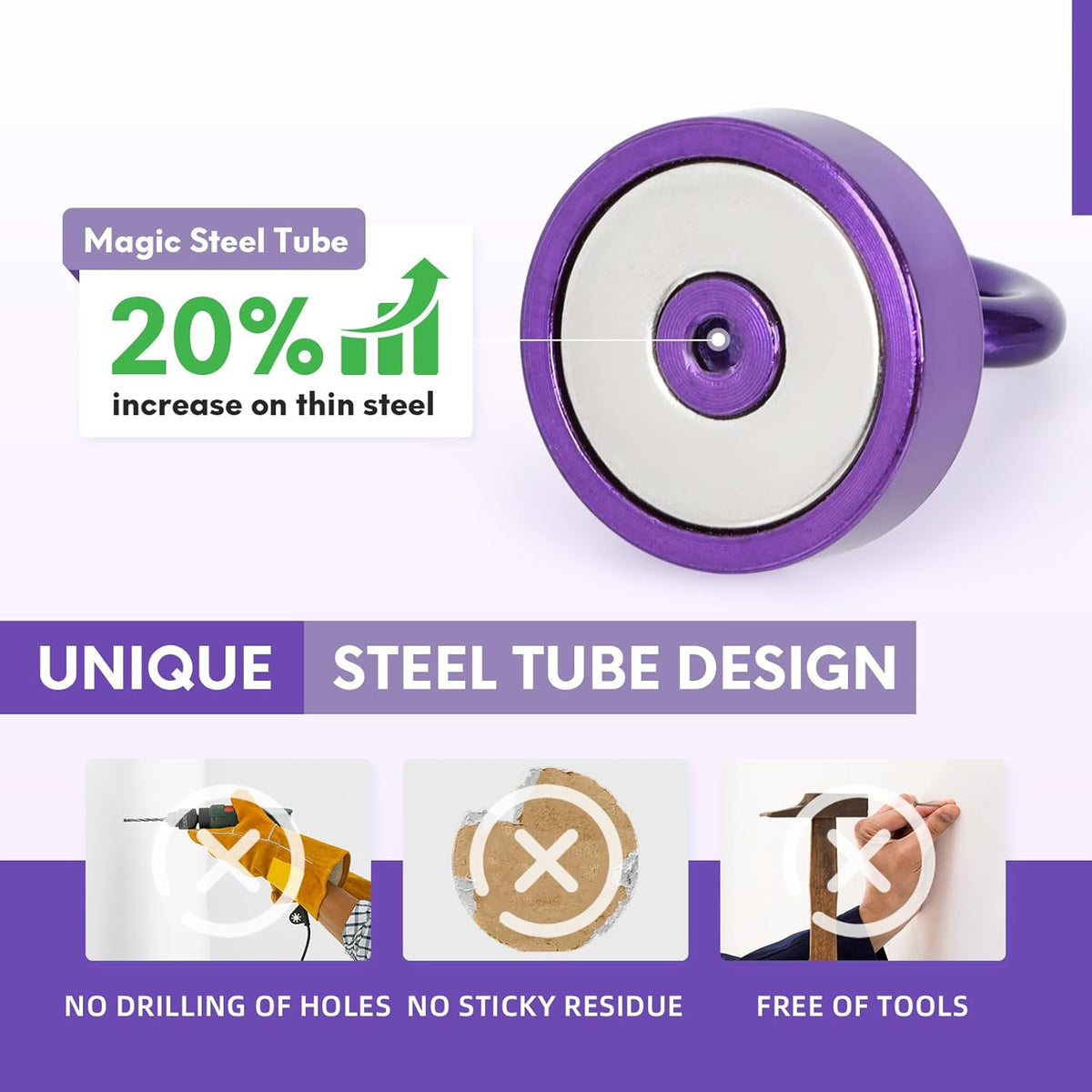 Neosmuk Magnetic Hooks, Cruise Ship Essentials, 40lb+ Heavy Duty Magnetic Hooks for Cruise Cabins, Refrigerator, Grill, Hanging, and Travel | Extra Strong Must-Haves Magnet Hook,Purple,Pack of 10