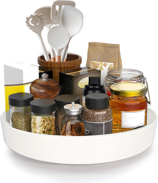 Metal Lazy Susan Organizer, 10 Inch Anti-Rust Turntable for Cabinet, Kitchen, Dining Table, Bathroom – Rotating Spice Rack, Spinner Storage, Round Carousel Organizer for Countertop White