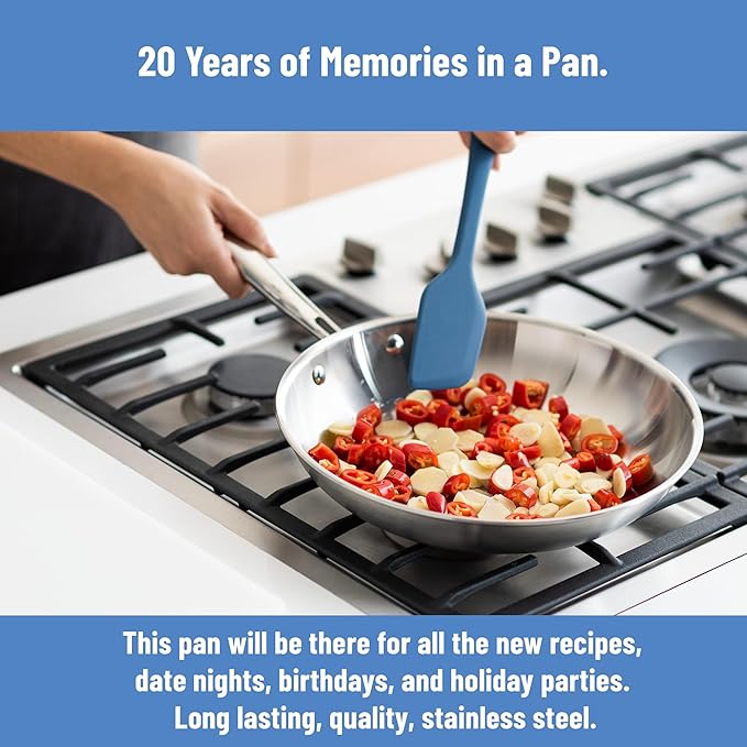 Misen 5-Ply Stainless Steel 8" Frying Pan - Professional Cookware for Induction, Gas and Electric - Dishwasher Safe, Oven Safe to 800°F - Durable, Versatile, Even Heating