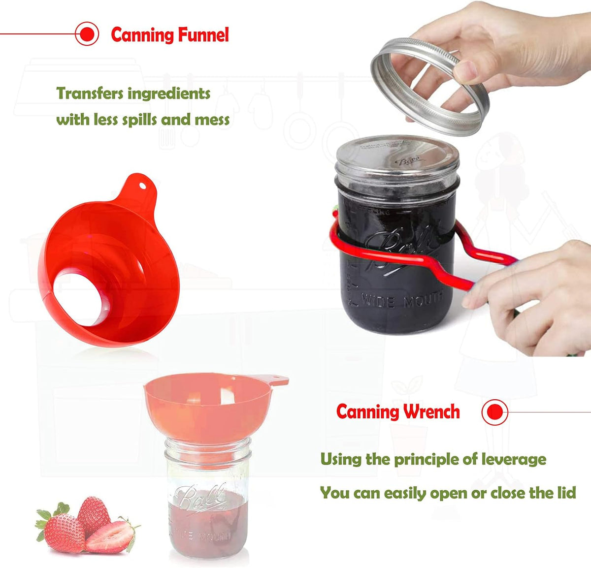 Canning Kit - Canning Supplies 9-Piece丨430 Stainless Steel Rack,Funnel,Jar Lifter,Jar Wrench,Lid Lifter,Tongs,Spoon,Cleaning Brush/Bubble Remover Tool.Suitable for all beginners and professionals.