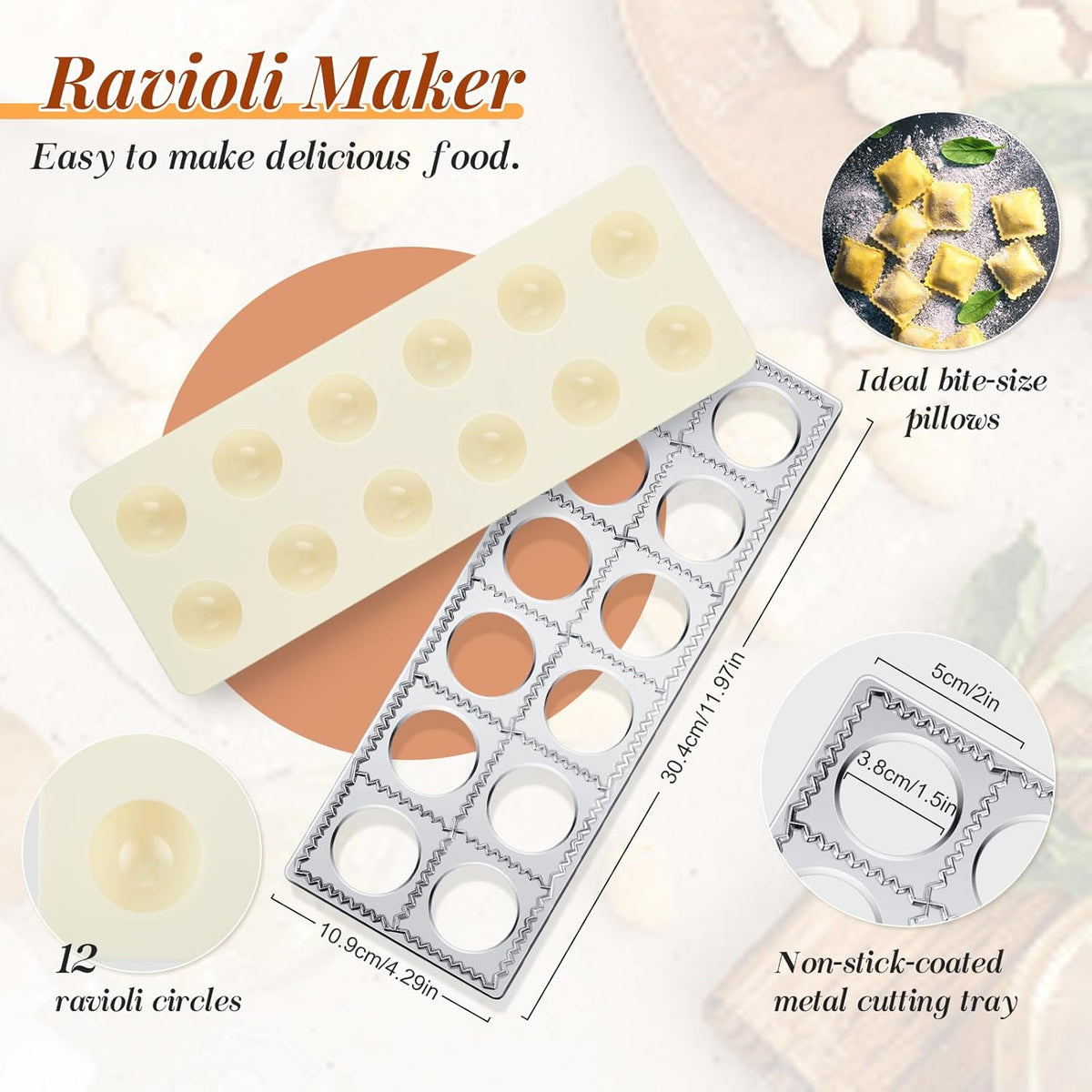 Tioncy 9 Pcs Pasta Making Tool Ravioli Gnocchi Maker Set Include Ravioli Mold Wooden Cutter Rolling Pin Gnocchi Board Wood Stick Dough Scraper Pasta Stamps(Pattern Style)