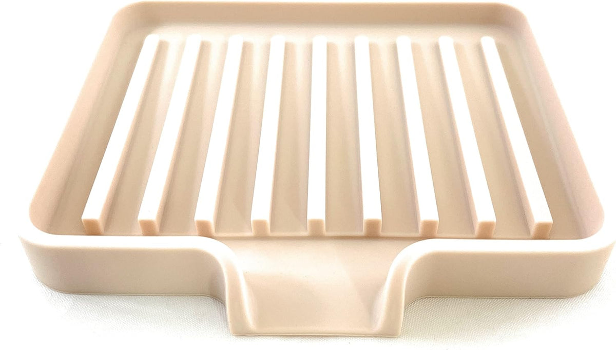 Happitasa Silicone Soap Dish Tray and Sponge Holder with Drain Chute, Pack of 2 | Bathroom and Kitchen Sink Organizer Caddy (Sand Dollar, 5.2"x4", 7.2 Ounces)