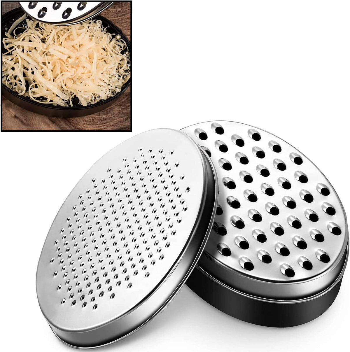 Cheese Grater Citrus Lemon Zester with Food Storage Container & Lid - Perfect For Hard Parmesan Or Soft Cheddar Cheeses, Ginger, Vegetables, Butter, Chocolate & Nutmeg (Black)