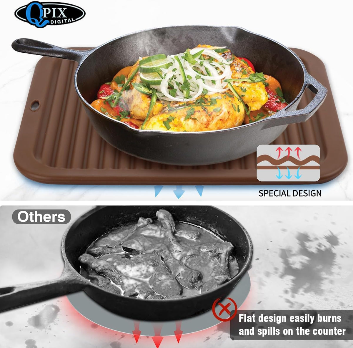 4 Pack Silicone Trivets for Hot Dishes Large 446°F Heat Resistant Pot Holder Hot Pads for Kitchen 9'' x 12' Brown Silicone Trivet Mat for Hot Pots and Pans, Jar Opener, Drying Mat