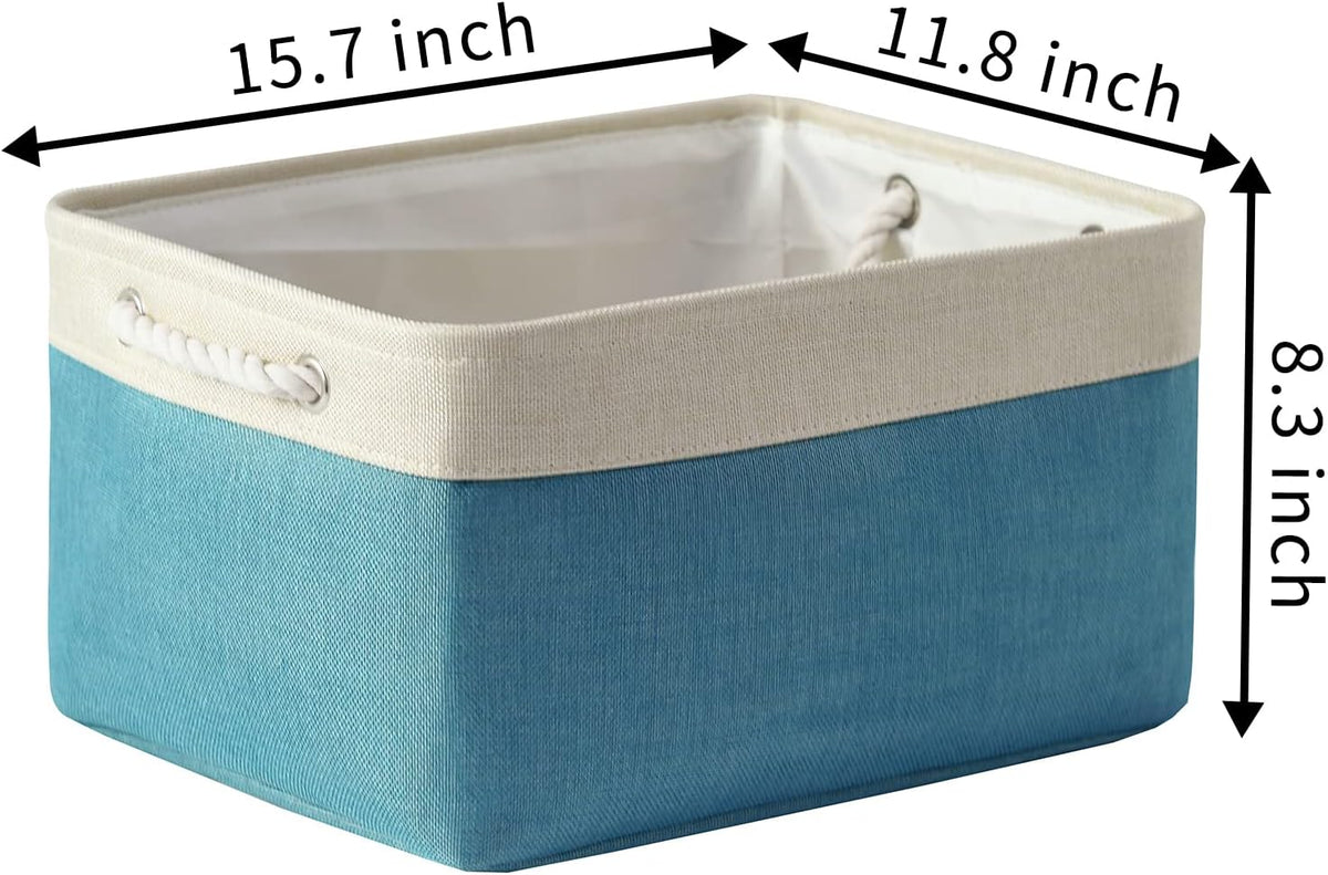 TcaFmac Storage Basket for Organizing - Large 4 Pack Fabric Storage Bins Baskets for Shelves with Ropes, Collapsible Storage Cubes for Closet Toy (White & Green16x12x8 inch)