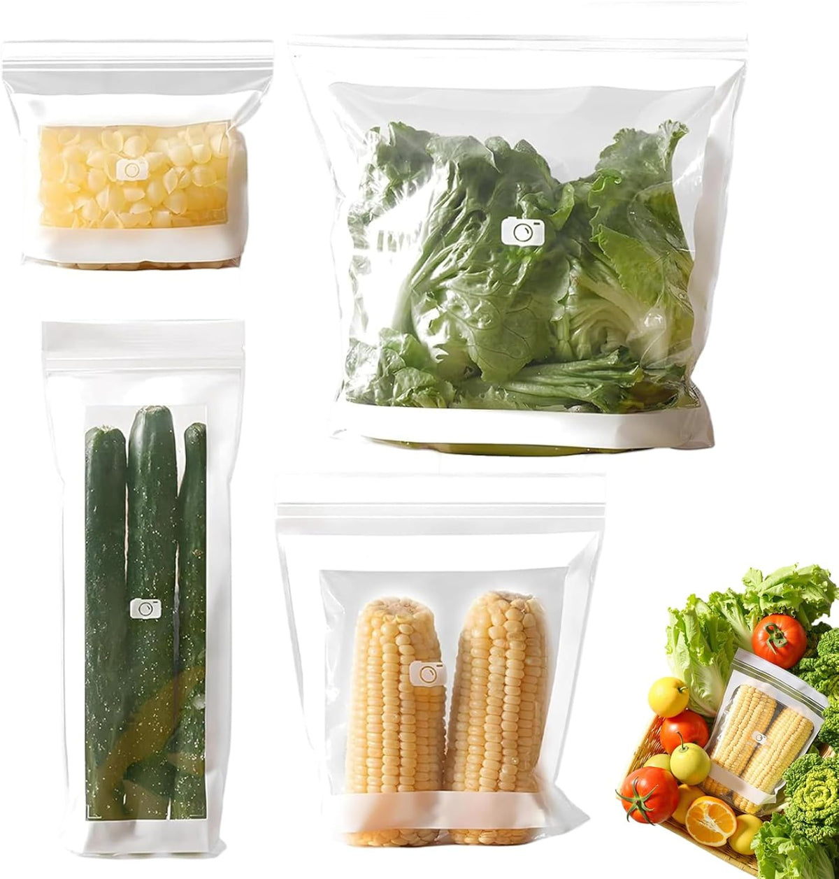 Reusable Freezer Bags 85PCS, Gallon Food Storage Bags with Stand & Label Leakproof Reusable Sandwich Bag for Kitchen, Vegetables, Snacks（Long style）