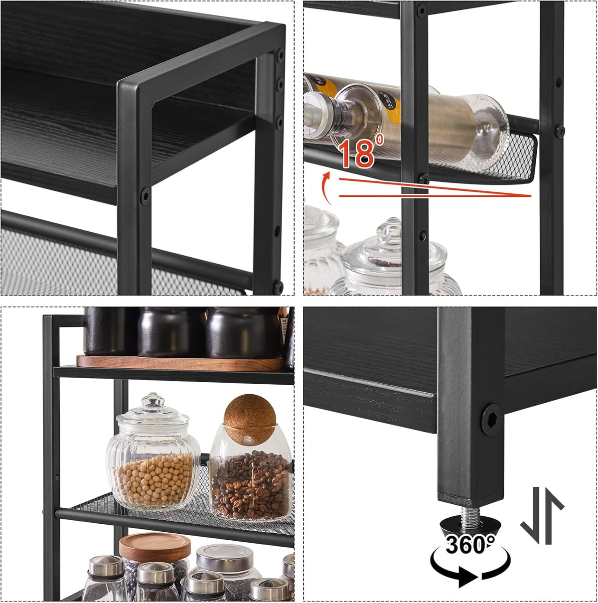 IBUYKE 3-Tier Spice Rack Industrial Counter Shelf Desktop Storage Organizer Standing Seasoning Rack for Countertop Kitchen Office Living Room Desktop Black UTLJ021B