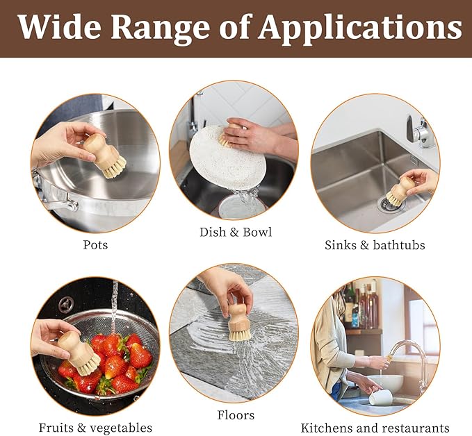 20 Packs Bamboo Dish Scrub Brush Wooden Dish Scrubber Set Eco-Friendly Natural Sisal Bristles Dishes Brush for Kitchen Cleaning Pots, Pans, Bottles, Sink, Vegetables
