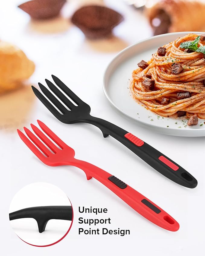 Silicone Flexible Cooking Fork, 11.6 Inch Heat Resistant, Large Non Stick, Mash Food, Whisk Eggs (BR)