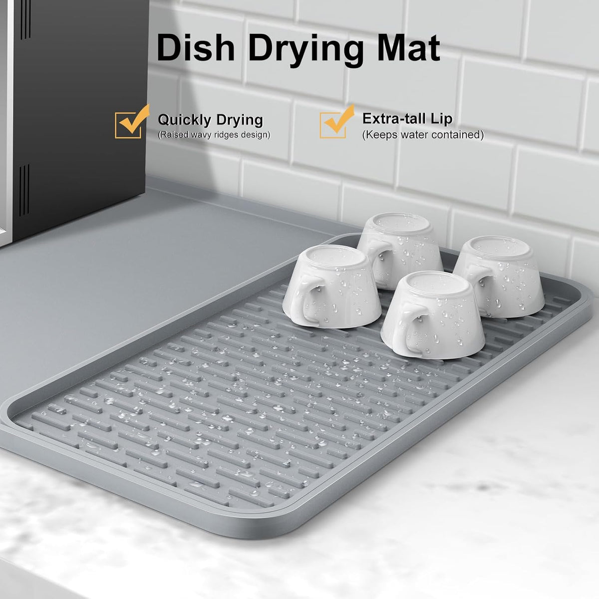 Silicone Coffee Mat, 24'' x 16'' Bar Mat with Detachable Dish Drying Mat for Countertops, Fits Under Coffee Maker, Machine, Espresso Machine, Dish Rack