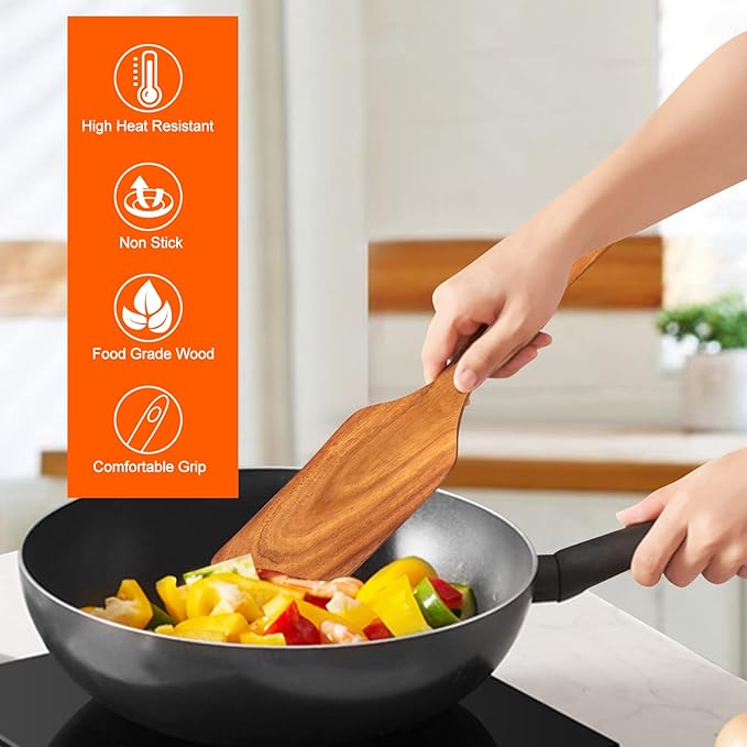 Best Non Toxic Wooden Spatula for Cooking Utensils Set Wood Spurtle Flat Spatulas for Kitchen Use Tools Teak Utensils Slotted Turner Bamboo Cooking Spoons Egg Utensil Cast Iron Scraper Thin Spatula