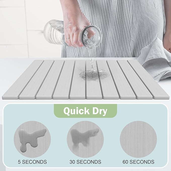 Stone Dish Drying Mat for Kitchen Counter,24"(L)×16"(W) Collapsible Fast-Drying Diatomaceous Earth Mats with Towel Sanding Tool,Versatile Stone Drying Mats for Cups Dishes Bottles