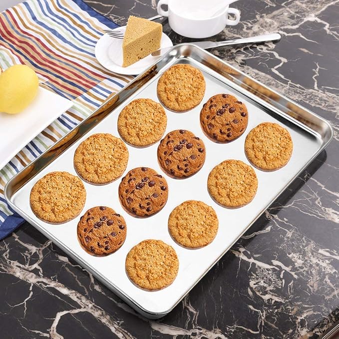 Wildone Baking Sheet with Rack Set [2 Sheets + 2 Racks], Stainless Steel Cookie Pan baking Tray with Cooling Rack, Size 12 x 10 x 1 Inch, Non Toxic & Heavy Duty & Easy Clean