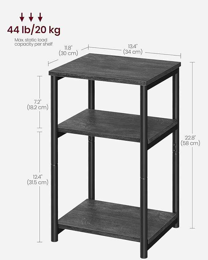 VASAGLE Side Table, Small End Table, Tall Nightstand for Living Room, Bedroom, Office, Bathroom, Misty Gray and Classic Black ULET273B68