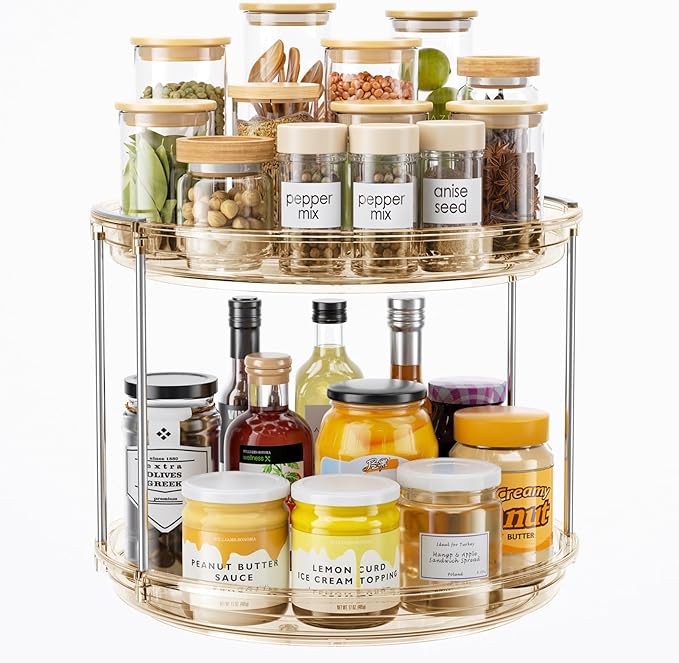LAMU 2 Tier Lazy Susan Turntable Organizer 10.6'' Rotating Spice Rack Organization for Cabinet, Kitchen, Pantry, Countertop, Bathroom, Vanity, Medicine Cabinet Organizer, Amber