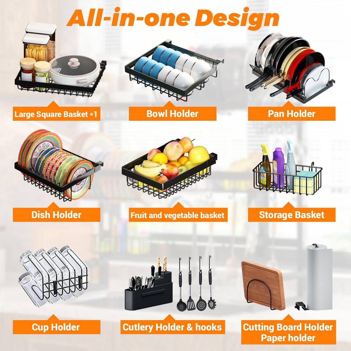 ADBIU Over Sink Dish Drying Rack (Expandable Height/Length) Snap-On Design Large Dish Drainer Storage Counter Organizer 32-40L x 12W x 34-38H (inches)