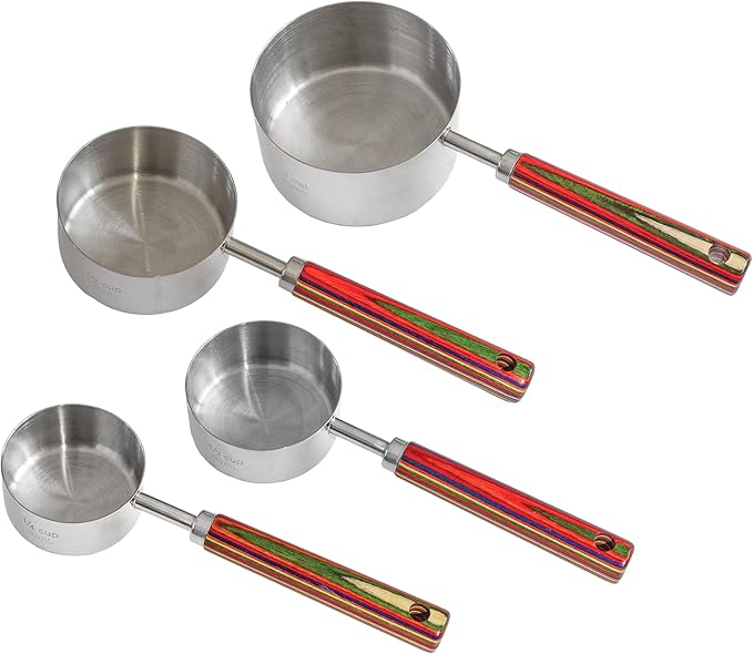 Totally Bamboo Baltique Marrakesh Collection 4-Piece Measuring Cup Set, Stainless Steel Measuring Cups with Wooden Handles for Cooking and Baking