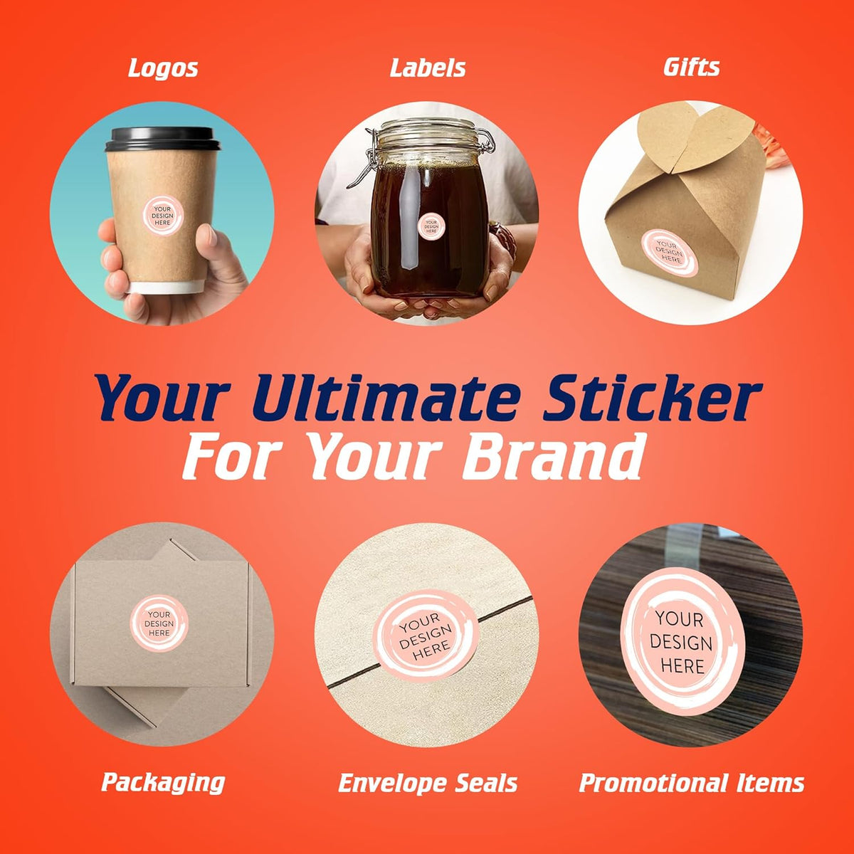 100 Custom Vinyl Stickers - Upload Your own Image, Text, Design, Logo - Personalized Logo Labels for Handmade, Packaging, Bottle, Jars, Candle, Brand Stickers (Peach, 1x1)