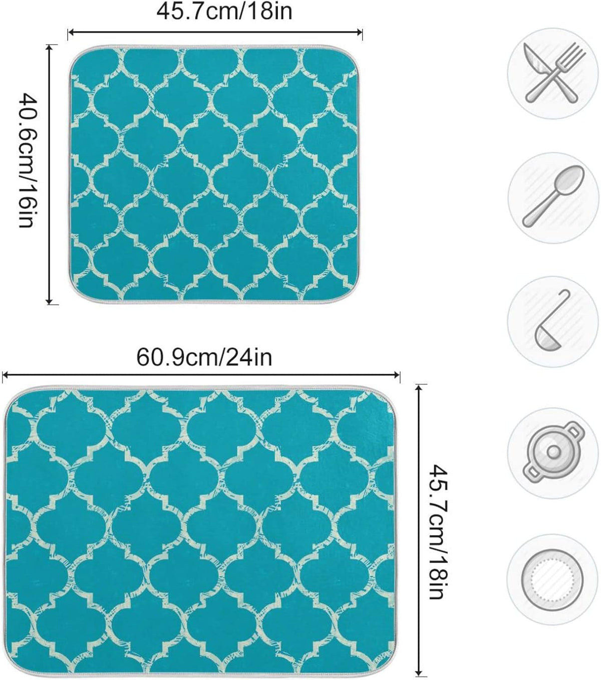 senya Super Absorbent Dish Drying Mat, Microfiber Fast-Drying Dish Mat, 16'' x 18'', Kitchen Dish Drying Pad, Beautiful Grunge White Morrocan Trellis,16x18in