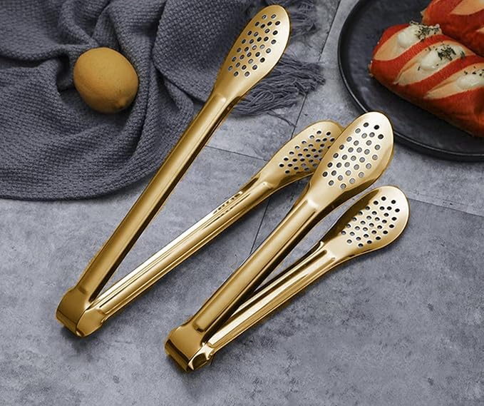6 Pack Gold Buffet Tongs,Stainless Steel Serving Tongs Serving Utensils (9inch)