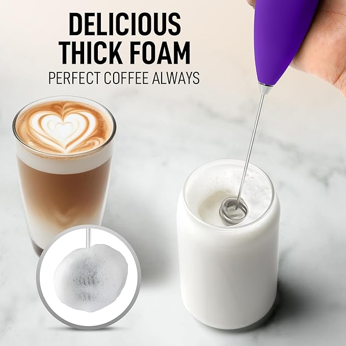 Zulay Kitchen Whisk Milk Frother with 4 Duracell Batteries - Powerful Handheld Foam Maker for Coffee, Lattes, Matcha, Hot Chocolate & Cappuccinos - Whip Creamy Froth in Seconds