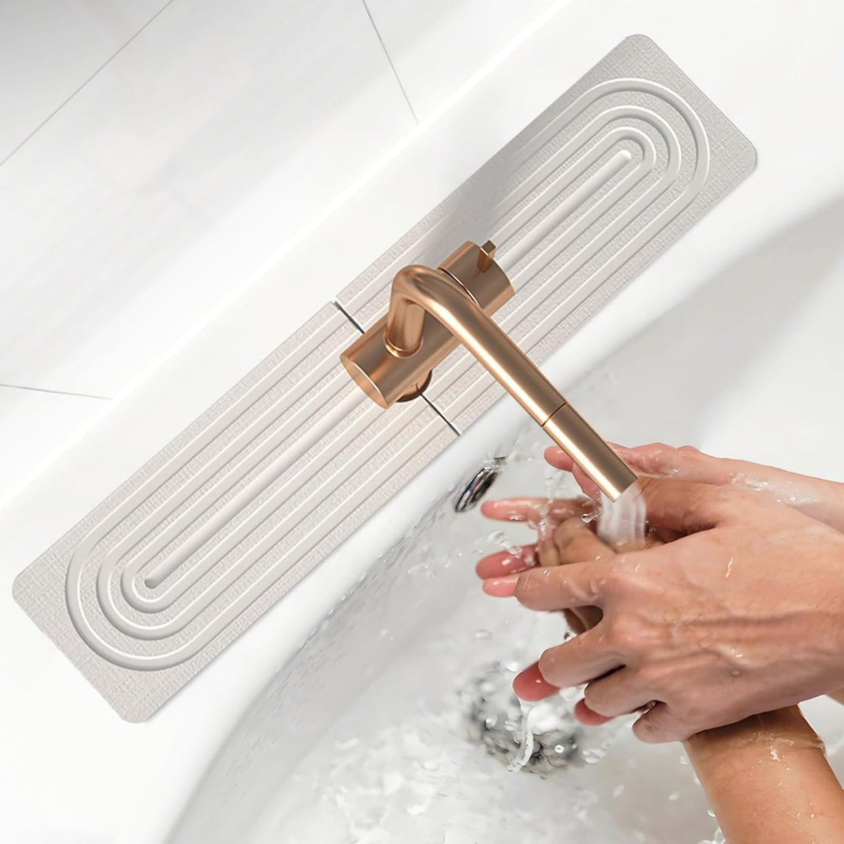 Faucet Mat for Kitchen Sink, Diatomite Super Absorbent Fast Drying Stone Sink Tray for Bathroom Kitchen Sink Splash Guard(Square White,23.6x3.9in)