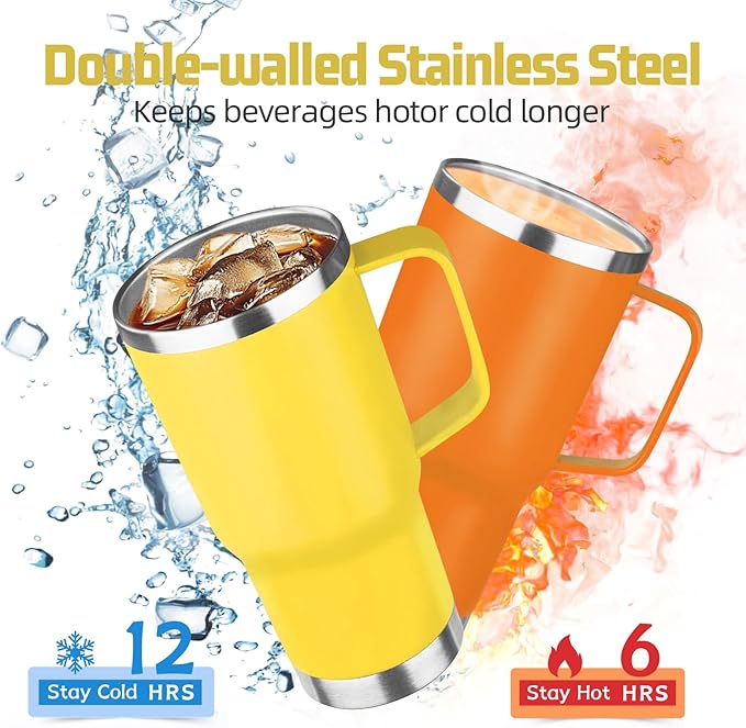 20 oz Tumbler with Handle Stainless Steel Insulated Coffee Mug Tumbler with Lid and Straw Double Wall Vacuum Insulated Coffee Mug Leak Proof Travel Mug Tumbler for Hot and Cold Drink (Mix Color-9)