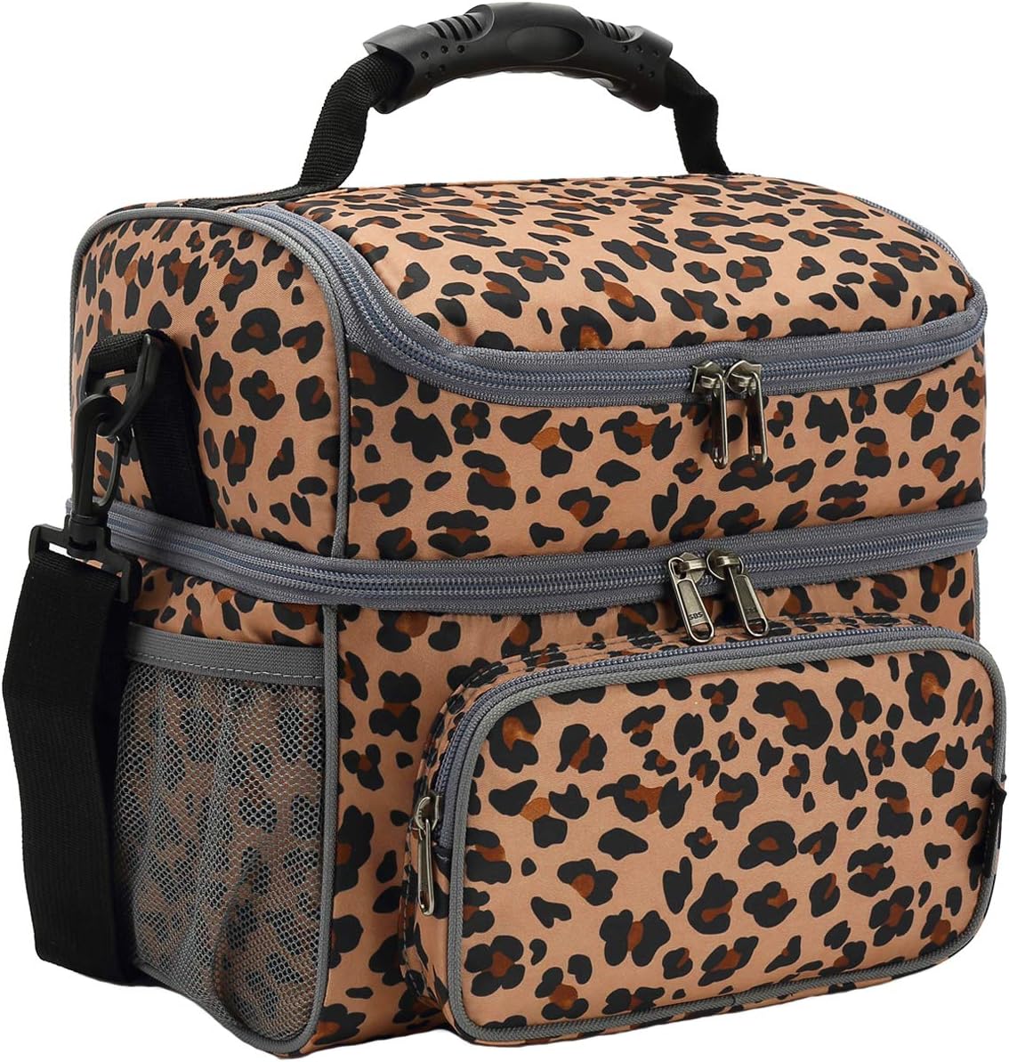 FlowFly Double Layer Cooler Insulated Lunch Bag Adult Lunch Box Large Tote Bag for Men, Women, With Adjustable Strap,Front Pocket and Dual Large Mesh Side Pockets