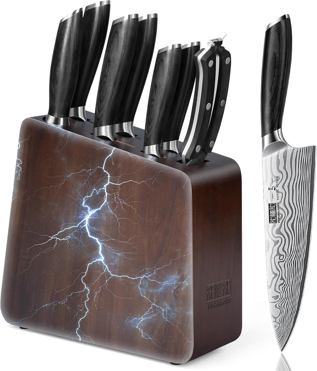 HOSHANHO 8 Pieces Knife Set with Magnetic Block, Ultra Sharp Powder Steel Knife Block Set, Professional Chef Knife Sets with Ergonomic Handle & Knife Sharpener