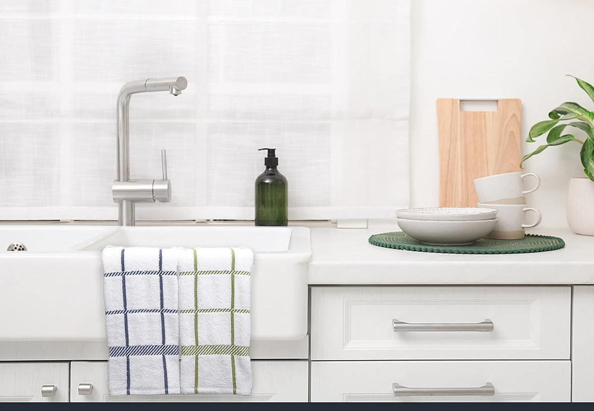 100% Cotton Terry Dish Towels, 4 Pack Checks, 16 x26 Inches, Super Soft and Absorbent Kitchen Towels, Perfect for Kitchen Cleaning and Dish Washing | Assorted