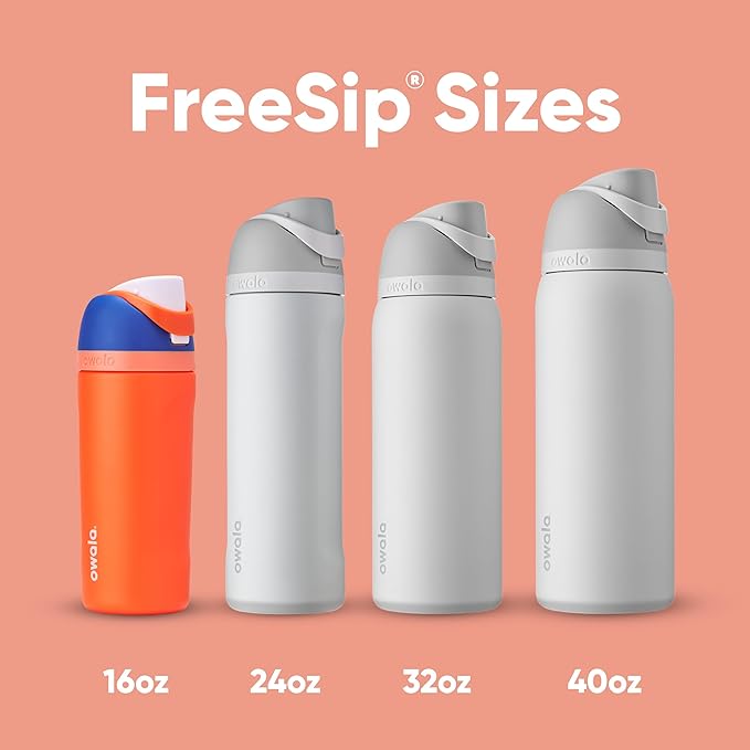 Owala Kids FreeSip Insulated Stainless Steel Water Bottle with Straw for Sports, Travel, and School BPA-Free Sports Water Bottle, 16 oz, Blue Citrus