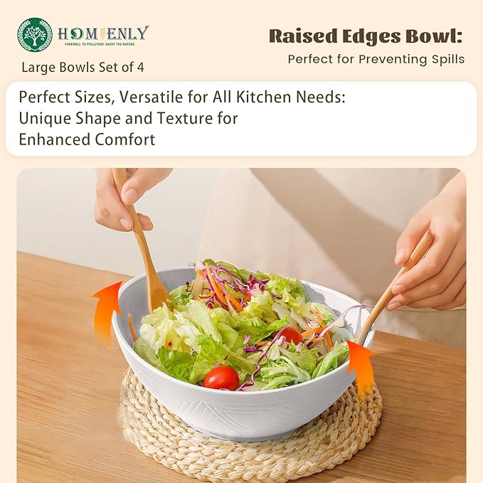 Homienly 9.6 inch Serving Bowls, Large Serving Dishes for Wedding Parties, 60 Oz for Salad, Side Dishes, Pasta, Oval Shape, Microwave & Dishwasher Safe, Set of 4, White
