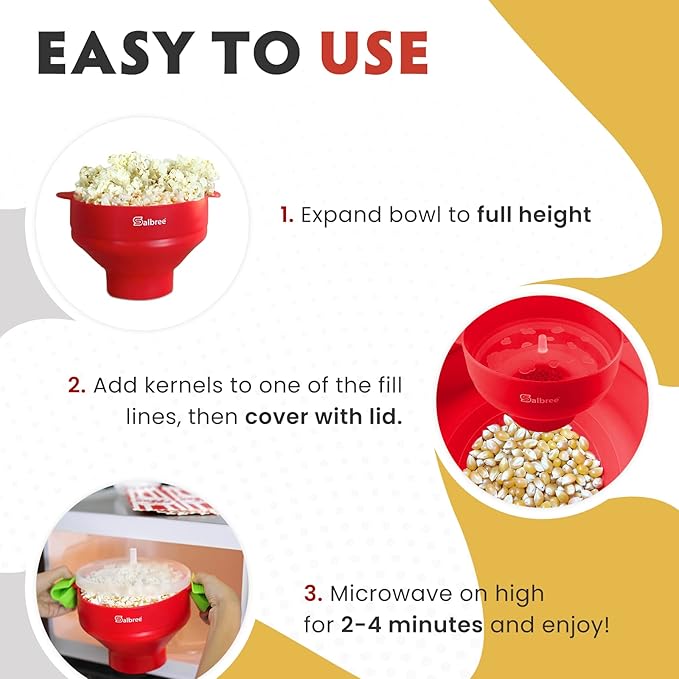 The Original Salbree Collapsible Silicone Microwave Popcorn Popper Maker Machine, Microwavable Bowl Holds 16 Cups, Uses Hot Air and Oil Always Optional - The Most Colors Available (Tan)