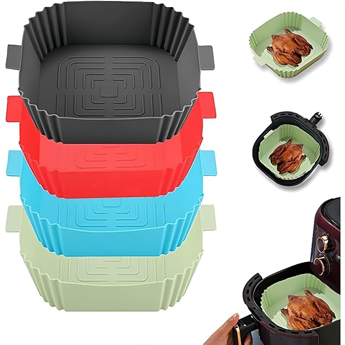 Silicone Air Fryer Liners, 4Pcs Air Fryer Silicone Reusable Liners Square,Food Safe Air Fryers Oven Accessories, Replacement Of Flammable Parchment Liner Paper, Silicone Baking Tray Pots