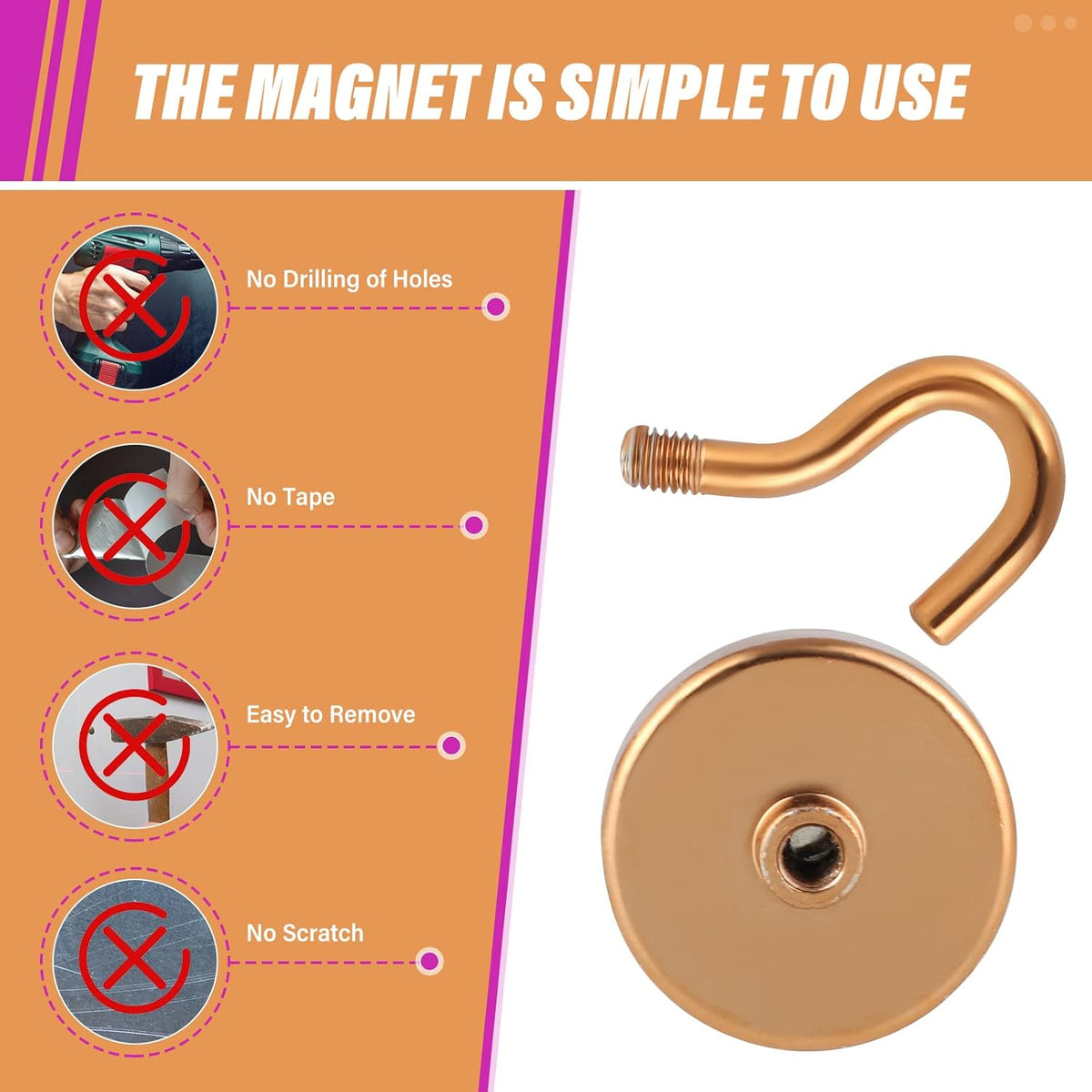Neosmuk Magnetic Hooks Heavy Duty,Strong Magnet with Hook for Fridge, Super Neodymium Extra Strength Industrial Hooks for Hanging, Magnetic Hanger for Toolbox, Cruise, Grill(Bronze,10 Pack)