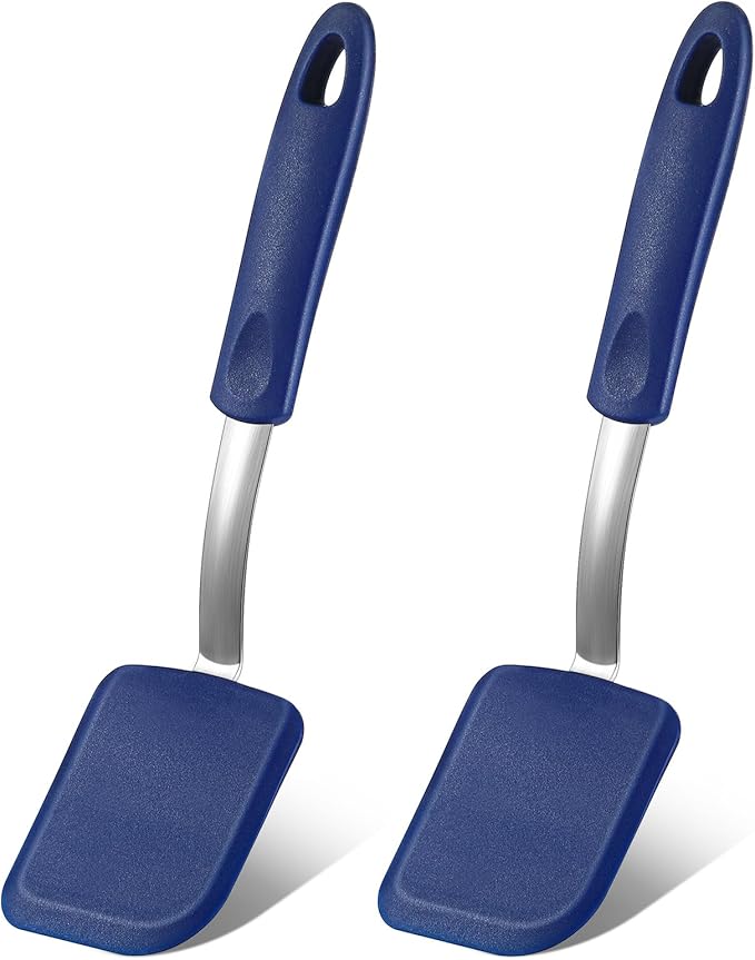 Silicone Cookie Spatula Turner 2 Pack Mini Brownie Spatula Flexible Kitchen Small Silicone Turner for Nonstick Cookware Heat Resistant No Scratch Flipper for Egg Pancake(Blue)