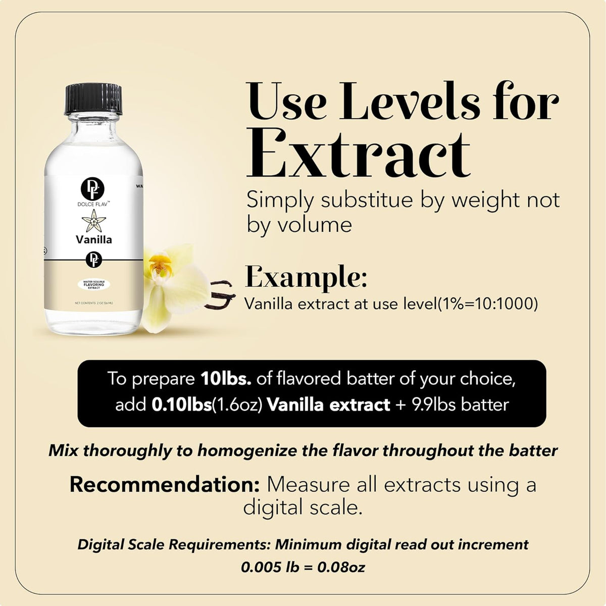 Dolce Flav Vanilla Extract – 2 Ounce Water-Soluble Kosher, Sugar-Free, Concentrated Vanilla Flavoring for Baking, Cookies & Desserts, Includes Measured Dropper