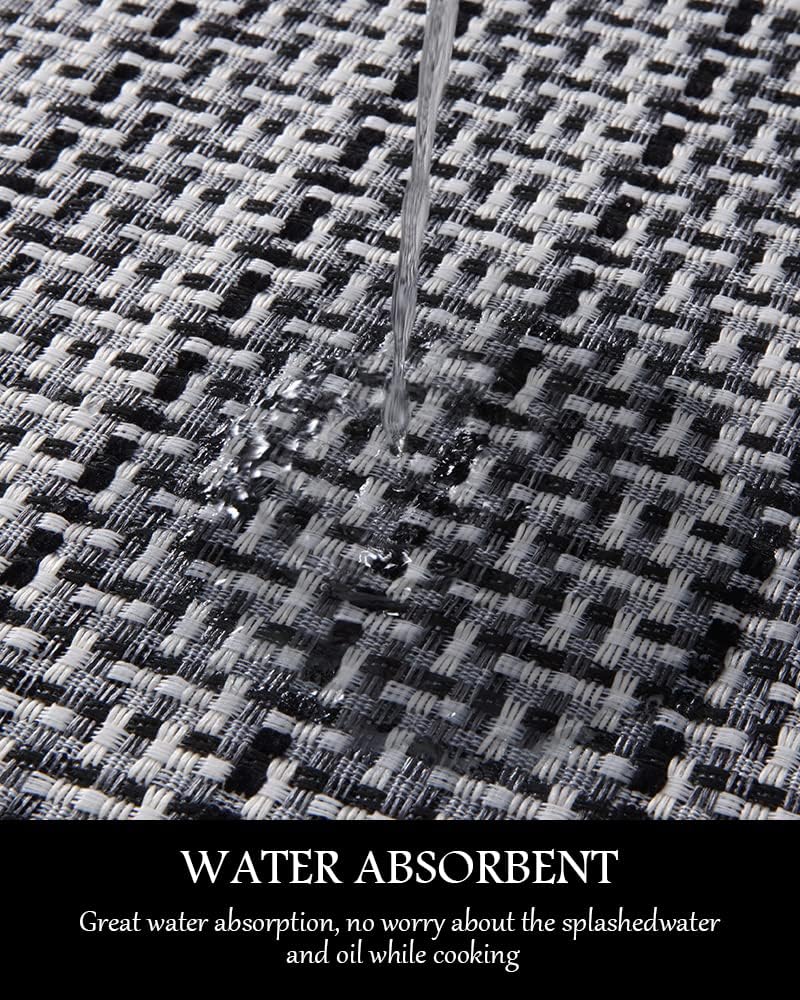 PADOOR Kitchen Mats for Floor, Kitchen Rugs Non Slip Washable, Half Circle Kitchen Floor Mat Sink Rug Rubber Backed Super Absorbent, 20”x32” Black