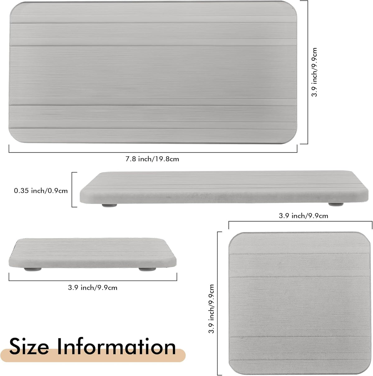 Evory Set of 4 Diatomite Soap Dishes, Kitchen & Bathroom Sponge Holders, Water Absorbing Stone Tray for Sink, Bathtub, Vanity (Light Grey)
